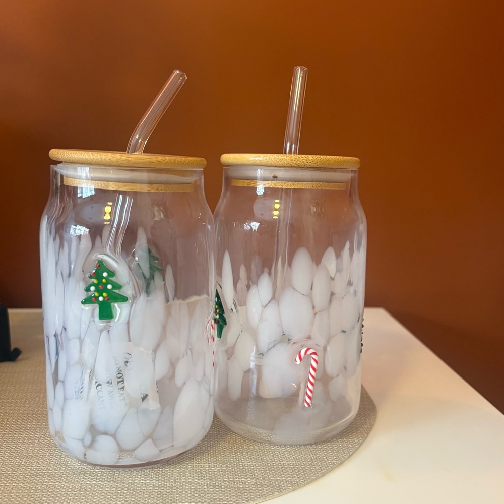 Holiday Glass Tumbler Set with Bamboo Lids